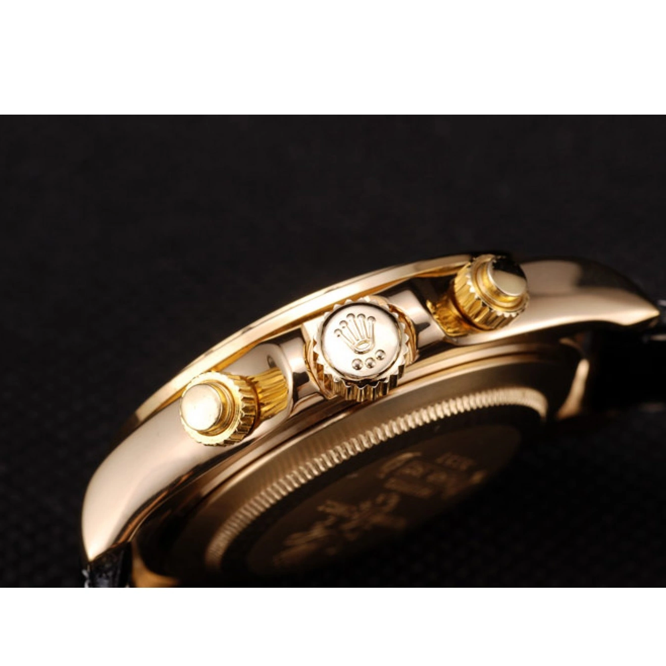 Aaa replica watch Crystal Daytona Dial Rolex Case Black Bezel Studded Gold 0707